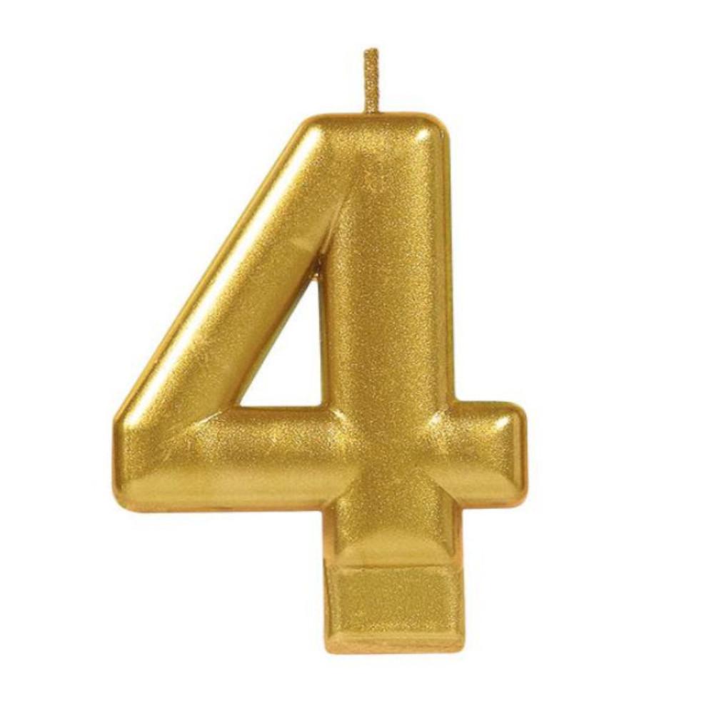 Numeral #4 Metallic Gold Moulded Candle Party Accessories - Party Centre - Party Centre