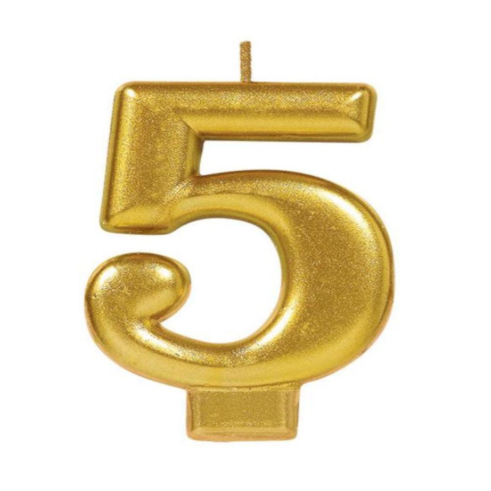Numeral #5 Metallic Gold Moulded Candle Party Accessories - Party Centre - Party Centre