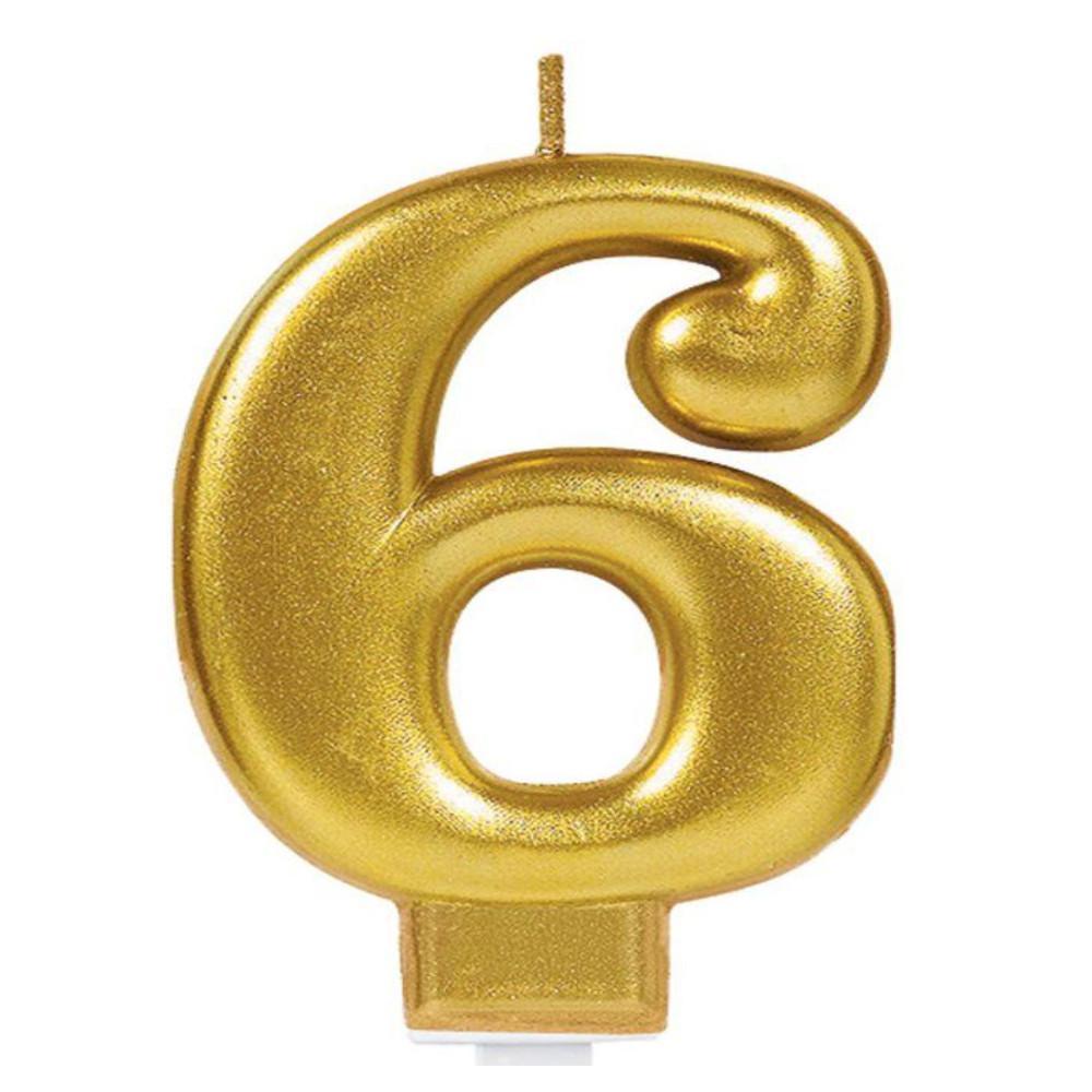 Numeral #6 Metallic Gold Moulded Candle Party Accessories - Party Centre - Party Centre