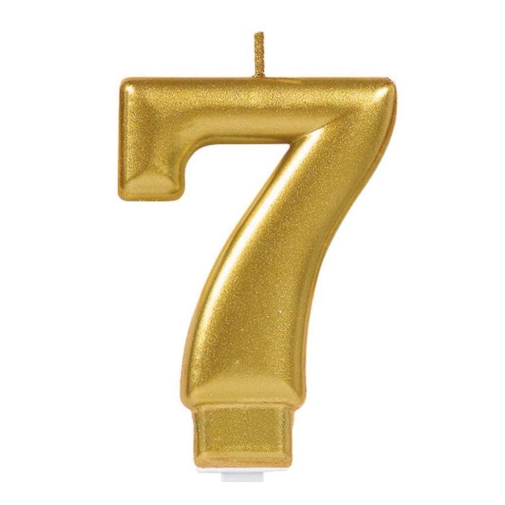 Numeral #7 Metallic Gold Moulded Candle Party Accessories - Party Centre - Party Centre