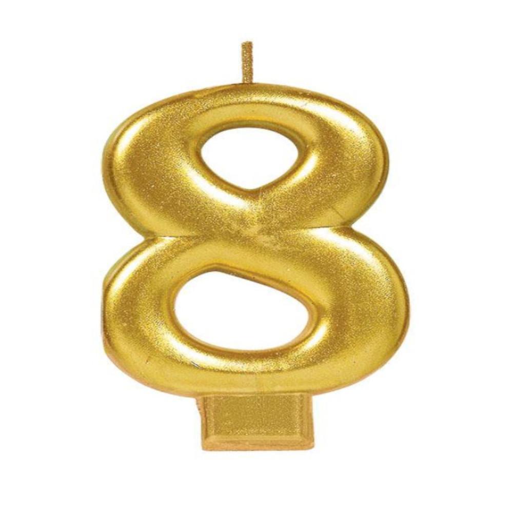 Numeral #8 Metallic Gold Moulded Candle Party Accessories - Party Centre - Party Centre
