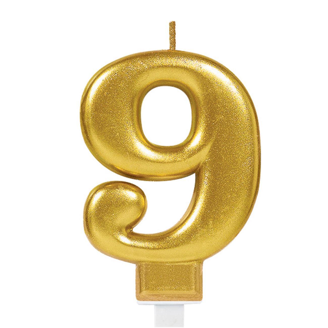 Numeral #9 Metallic Gold Moulded Candle Party Accessories - Party Centre - Party Centre