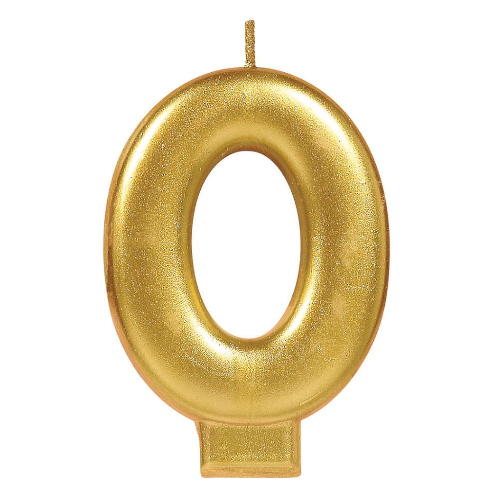 Numeral # 0 Metallic Gold Moulded Candle Party Accessories - Party Centre - Party Centre
