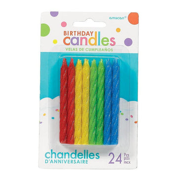 Primary Colors Large Spiral Glitter Candle 24pcs Party Accessories - Party Centre - Party Centre