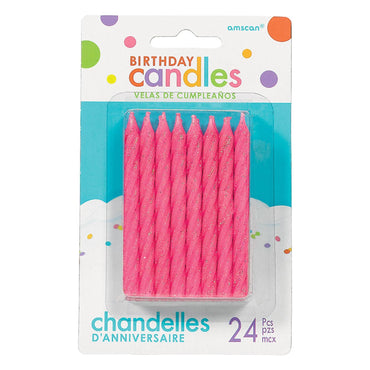 Pink Large Spiral Glitter Candle 3.25in, 24pcs Party Accessories - Party Centre - Party Centre