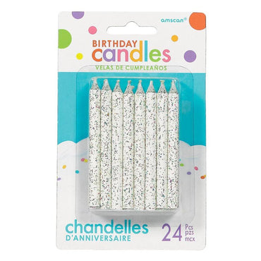 White Large Spiral Glitter Candle 3.25in, 24pcs Party Accessories - Party Centre - Party Centre