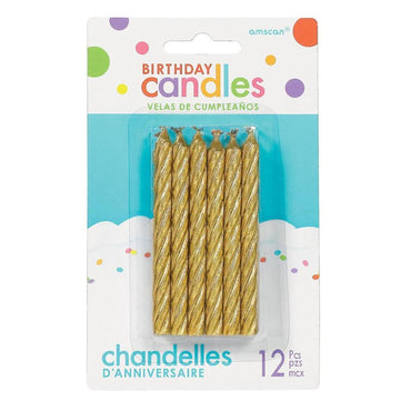 Gold Large Spiral Glitter Candle 12pcs Party Accessories - Party Centre - Party Centre
