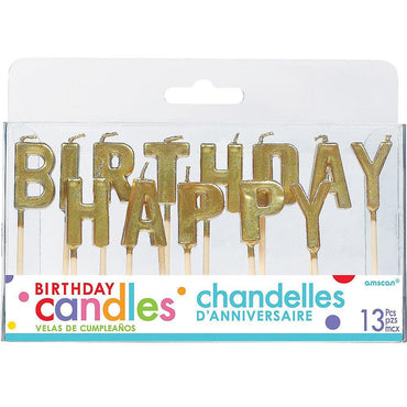 Happy Birthday Gold Pick Candles Party Accessories - Party Centre - Party Centre
