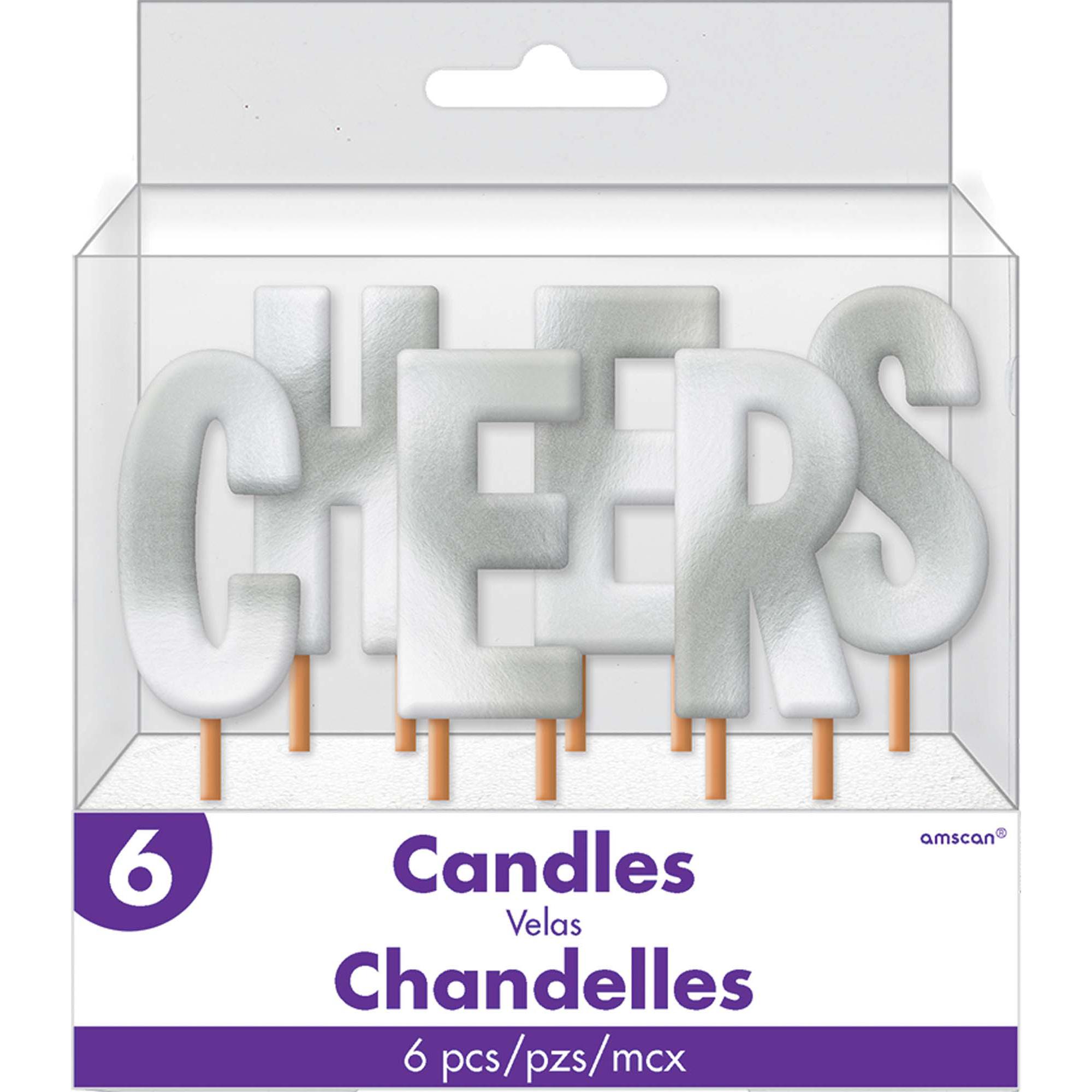CHEERS Silver Metallic Pick Candles 4in, 6pcs Party Accessories - Party Centre - Party Centre