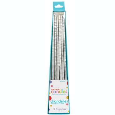 Silver Thin Tape Candles 10in,12pcs - Party Centre