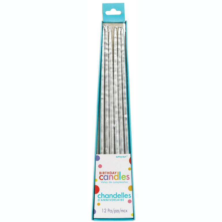 Silver Thin Tape Candles 10in,12pcs