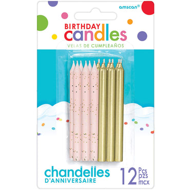 Gold Glitter & Metallic Candles 12pcs Party Accessories - Party Centre - Party Centre
