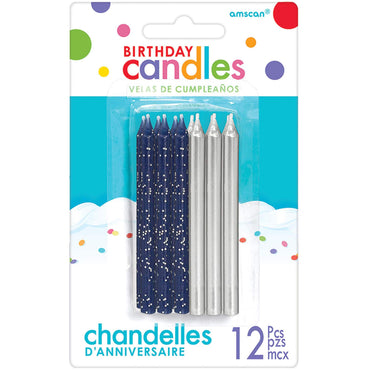 Silver Glitter & Metallic Candles 12pcs Party Accessories - Party Centre - Party Centre