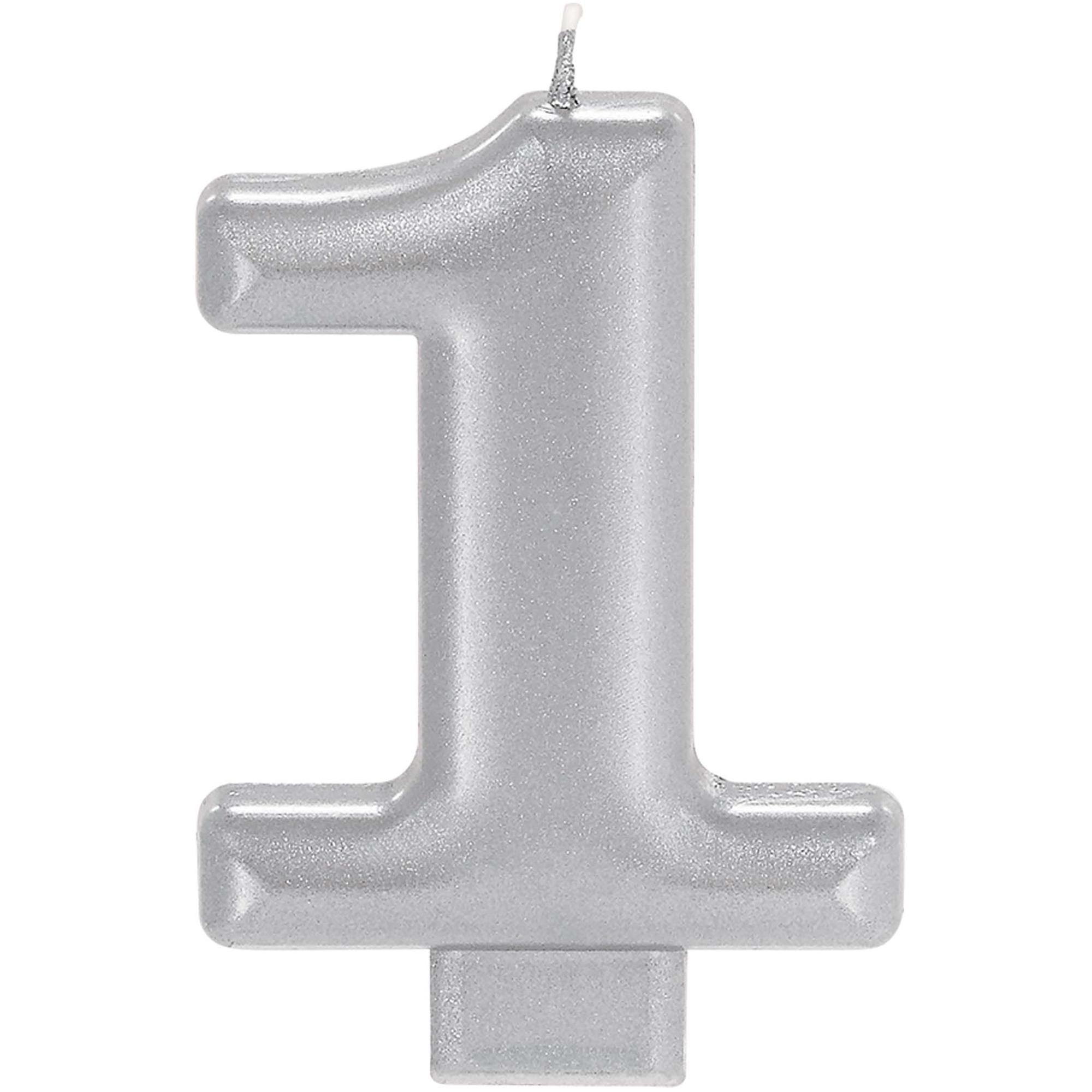 #1 Silver Numeral Metallic Candle Party Accessories - Party Centre - Party Centre
