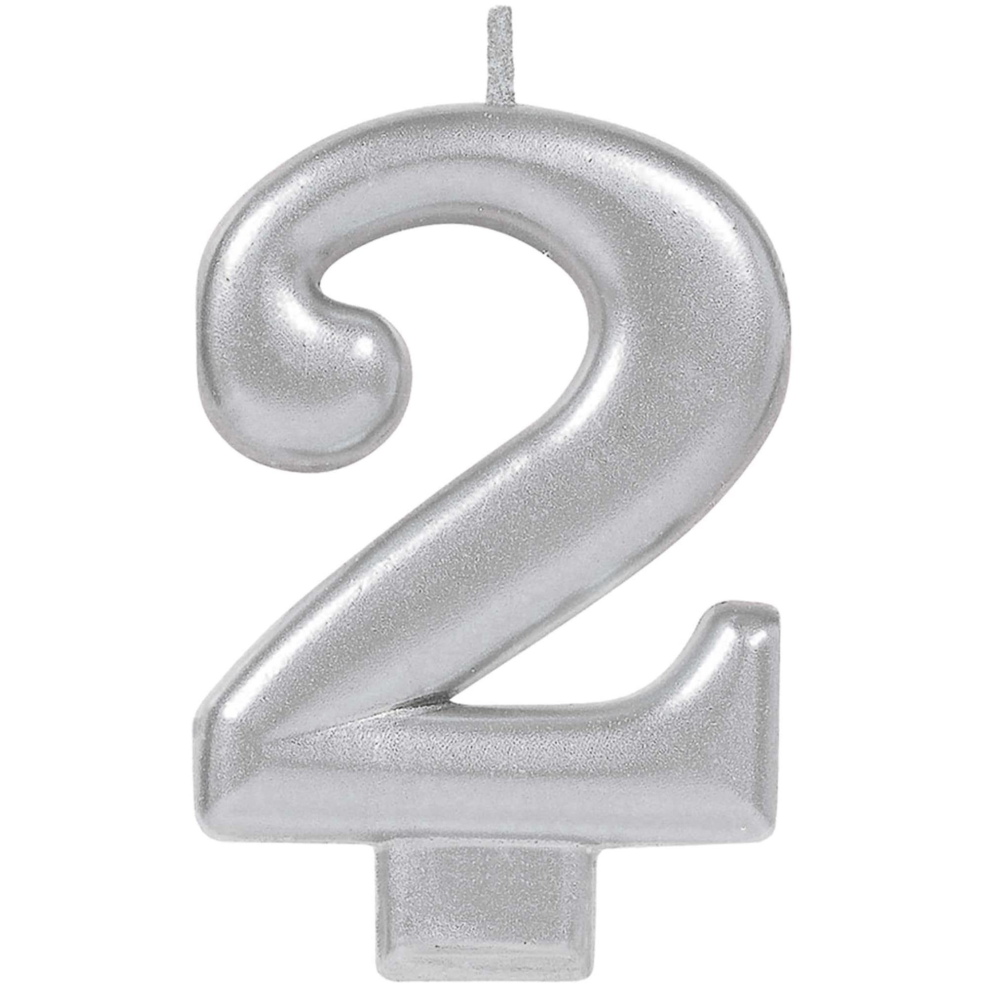 #2 Silver Numeral Metallic Candle Party Accessories - Party Centre - Party Centre