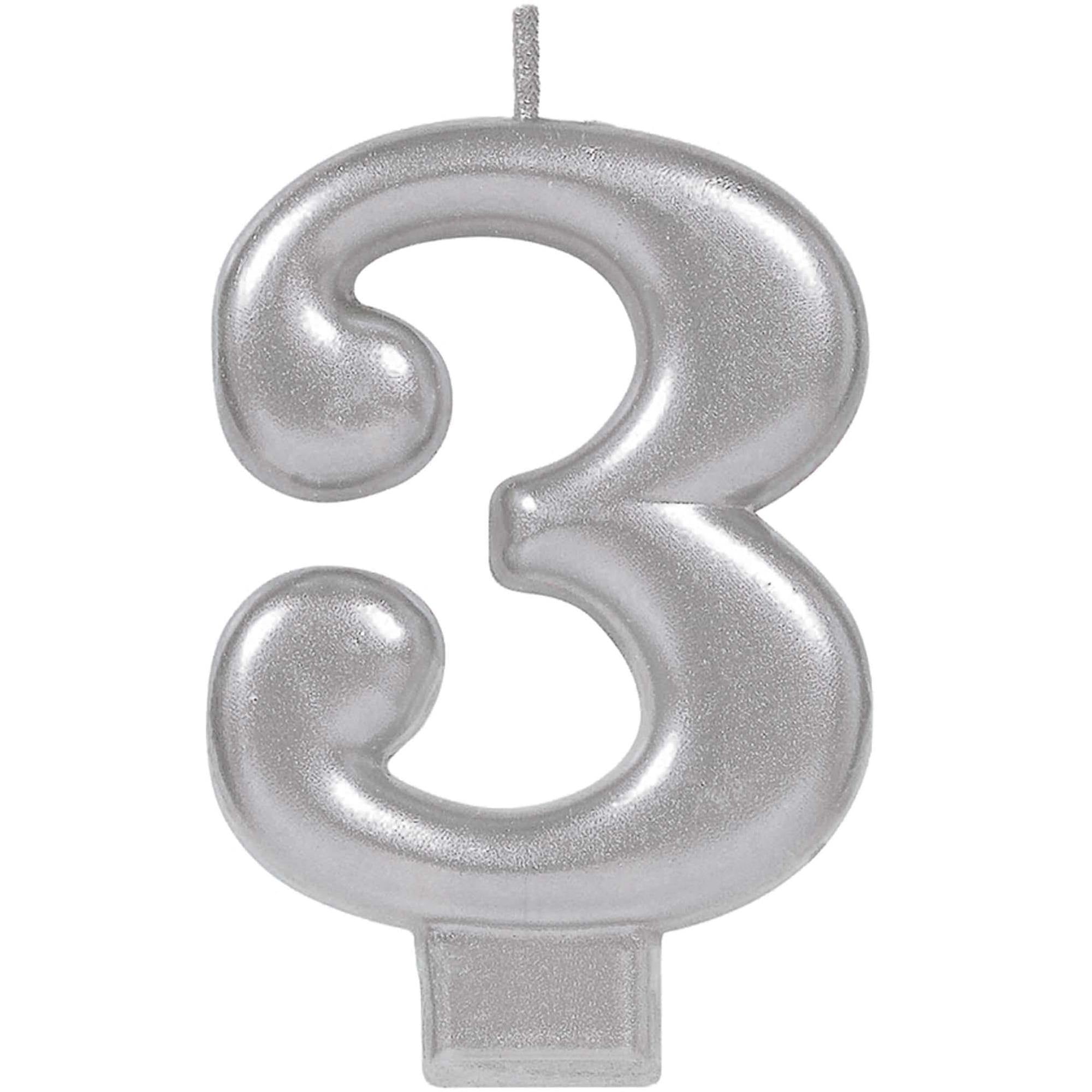#3 Silver Numeral Metallic Candle Party Accessories - Party Centre - Party Centre