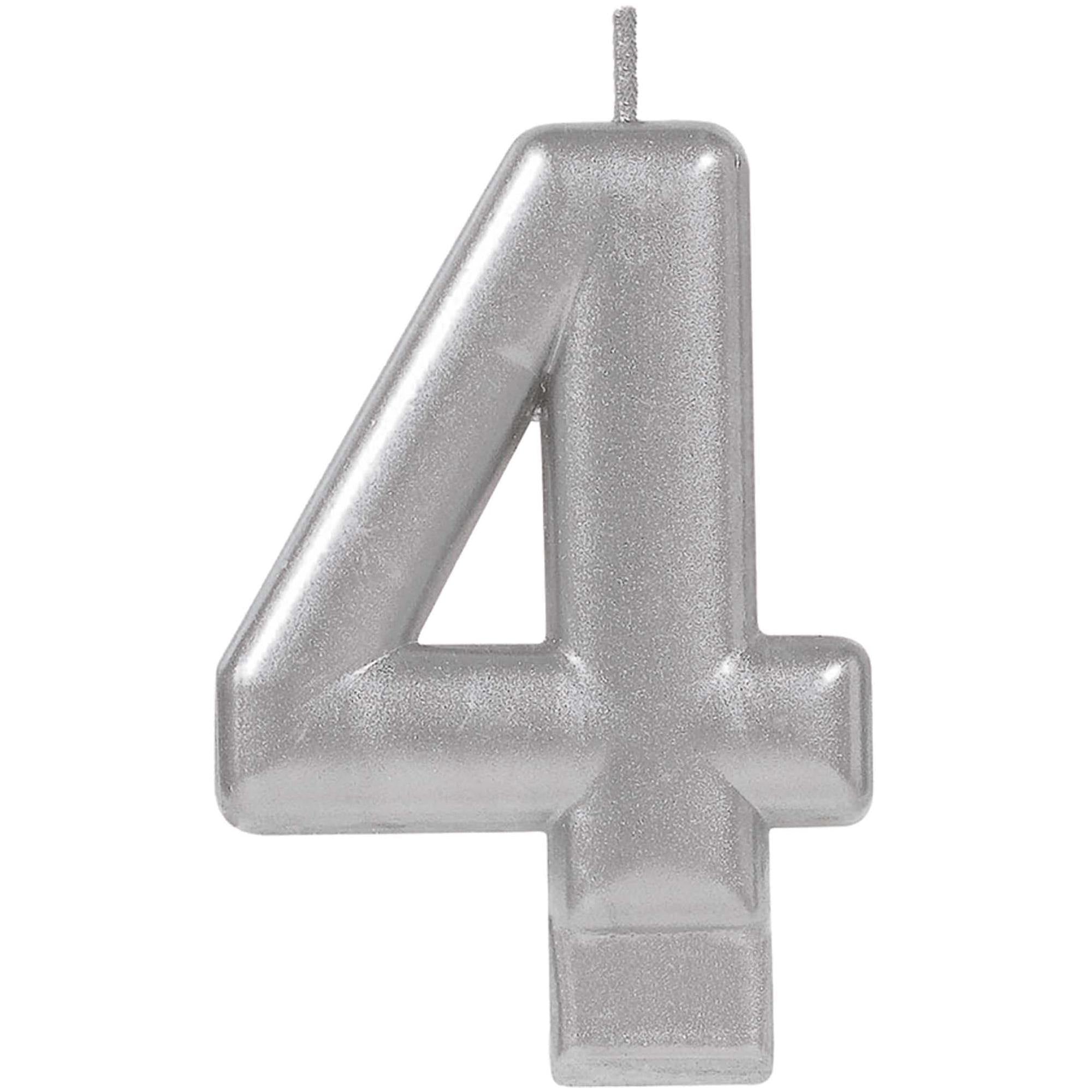 #4 Silver Numeral Metallic Candle Party Accessories - Party Centre - Party Centre