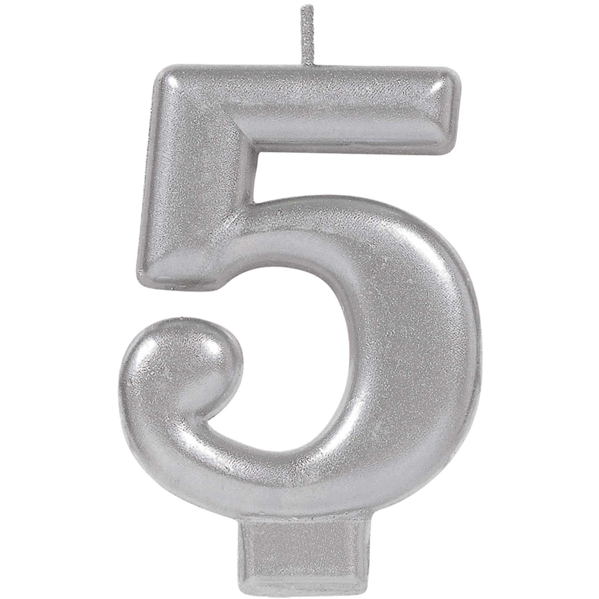 #5 Silver Numeral Metallic Candle Party Accessories - Party Centre - Party Centre
