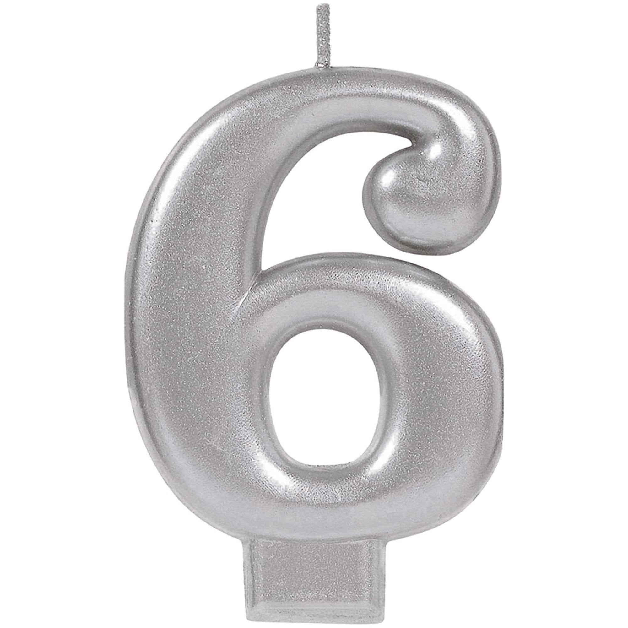 #6 Silver Numeral Metallic Candle Party Accessories - Party Centre - Party Centre