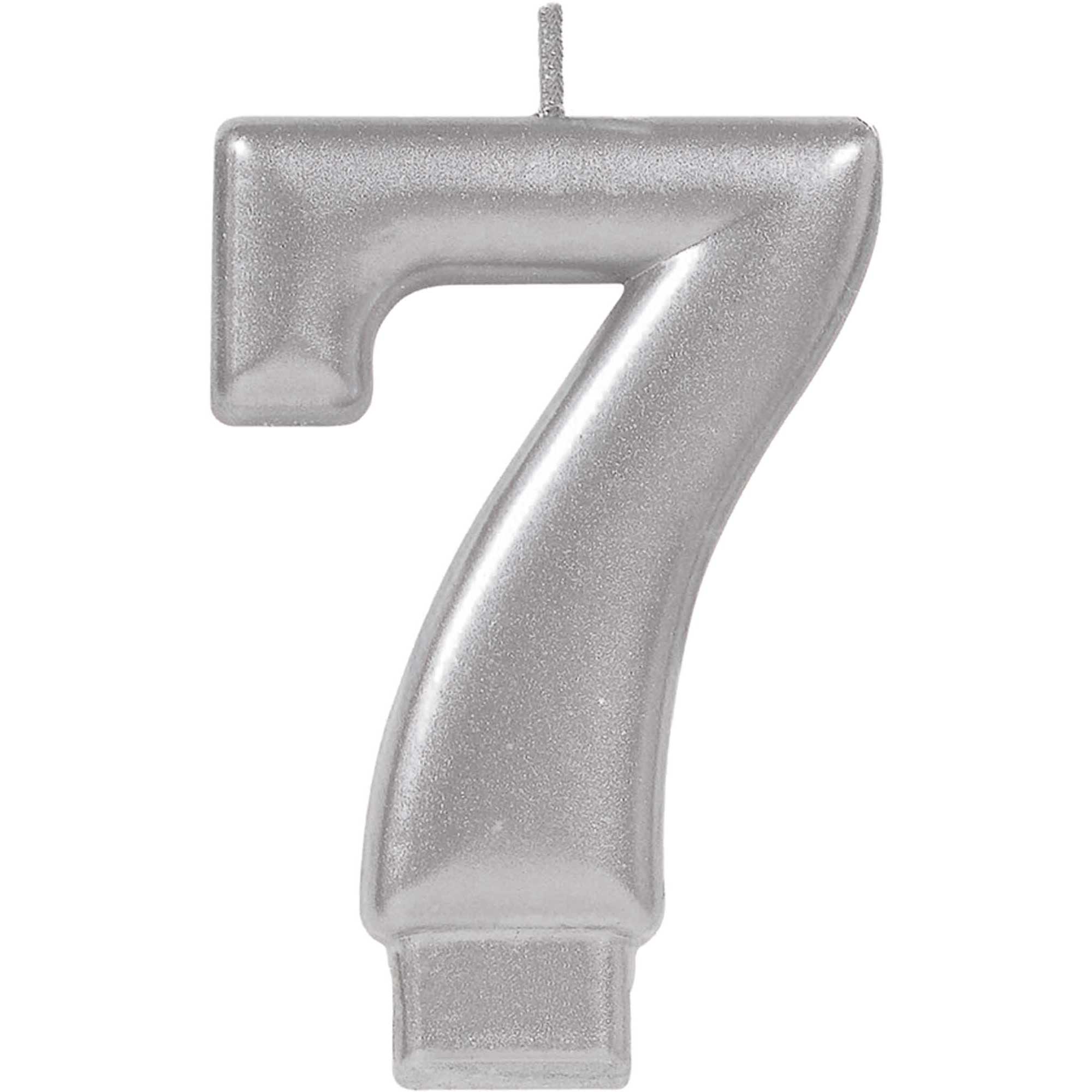 #7 Silver Numeral Metallic Candle - Party Centre
