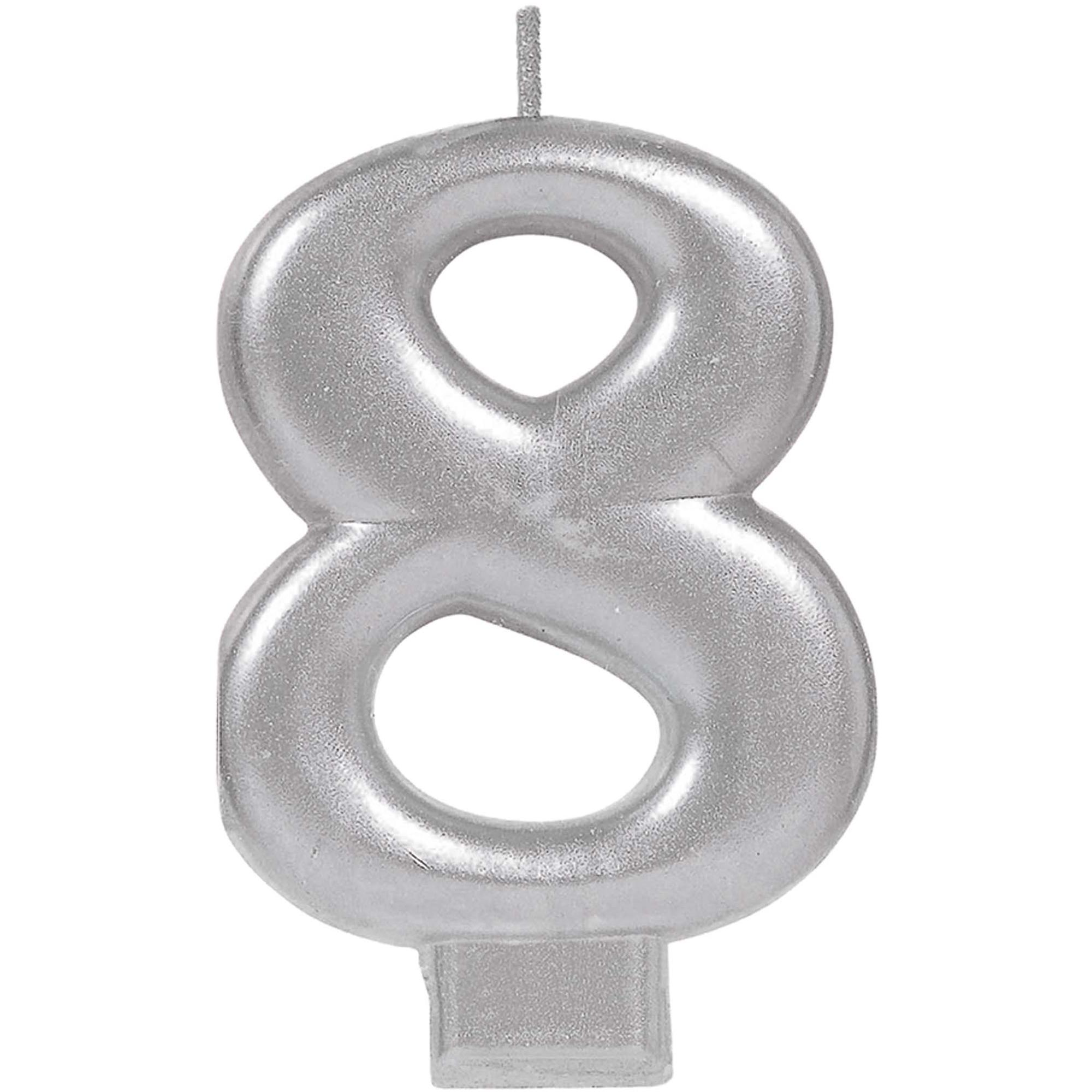 #8 Silver Numeral Metallic Candle Party Accessories - Party Centre - Party Centre