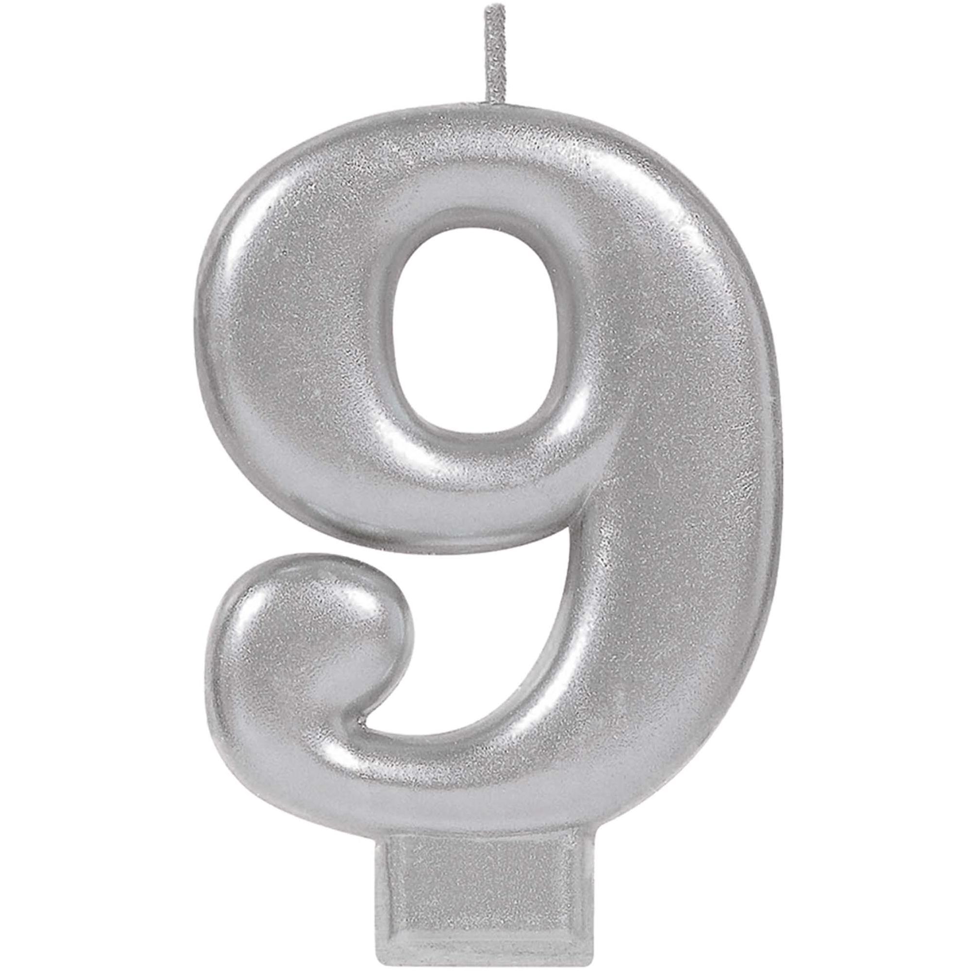 #9 Silver Numeral Metallic Candle Party Accessories - Party Centre - Party Centre