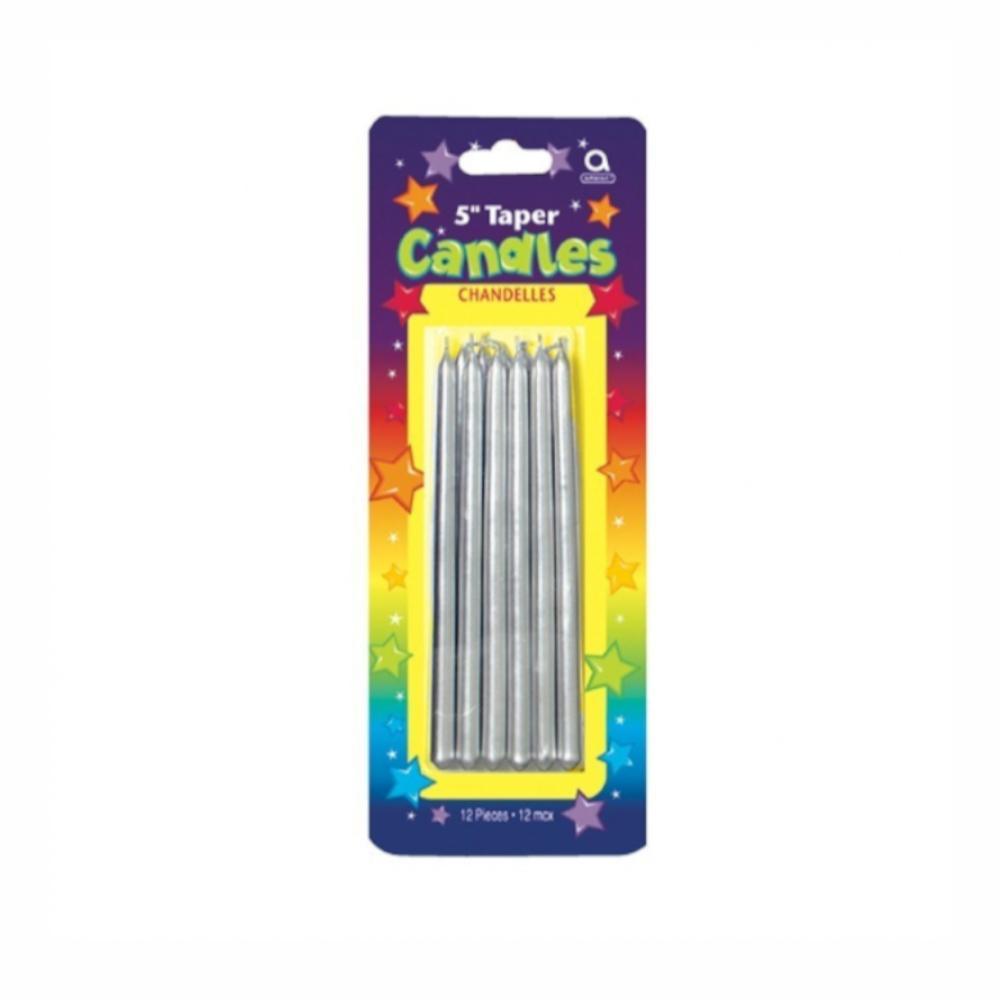 Silver Mini Taper Candles 5in, 12pcs Party Accessories - Party Centre - Party Centre
