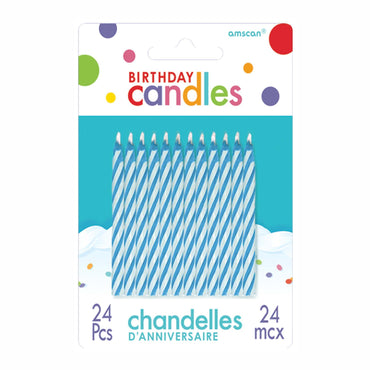 Blue Candy Stripe Candles 2.50in, 24pcs Party Accessories - Party Centre - Party Centre