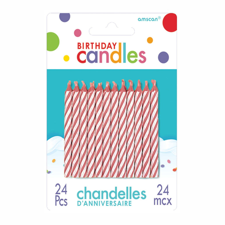 24 شمعة مخططة باللون الوردي بحجم 2.50 إنش