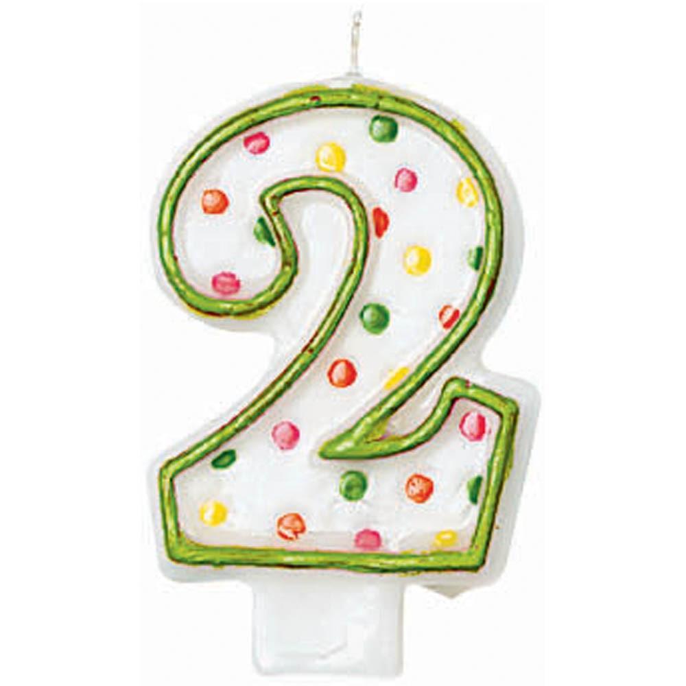 Number 2 Polka Dots Birthday Candle 3in Party Accessories - Party Centre - Party Centre