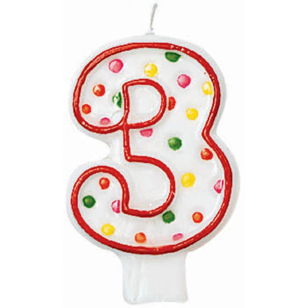 Number 3 Polka Dots Birthday Candle 3in Party Accessories - Party Centre - Party Centre