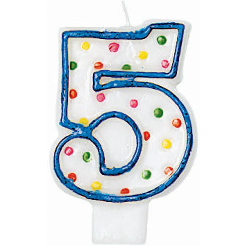 Number 5 Polka Dots Birthday Candle 3in Party Accessories - Party Centre - Party Centre