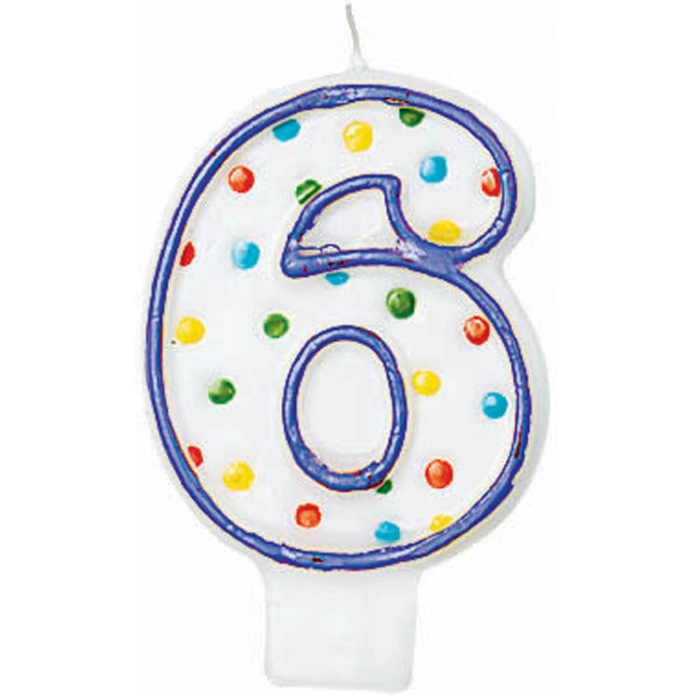 Number 6 Polka Dots Birthday Candle 3in Party Accessories - Party Centre - Party Centre