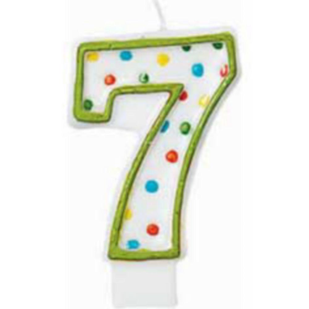 Number 7 Polka Dots Birthday Candle 3in Party Accessories - Party Centre - Party Centre