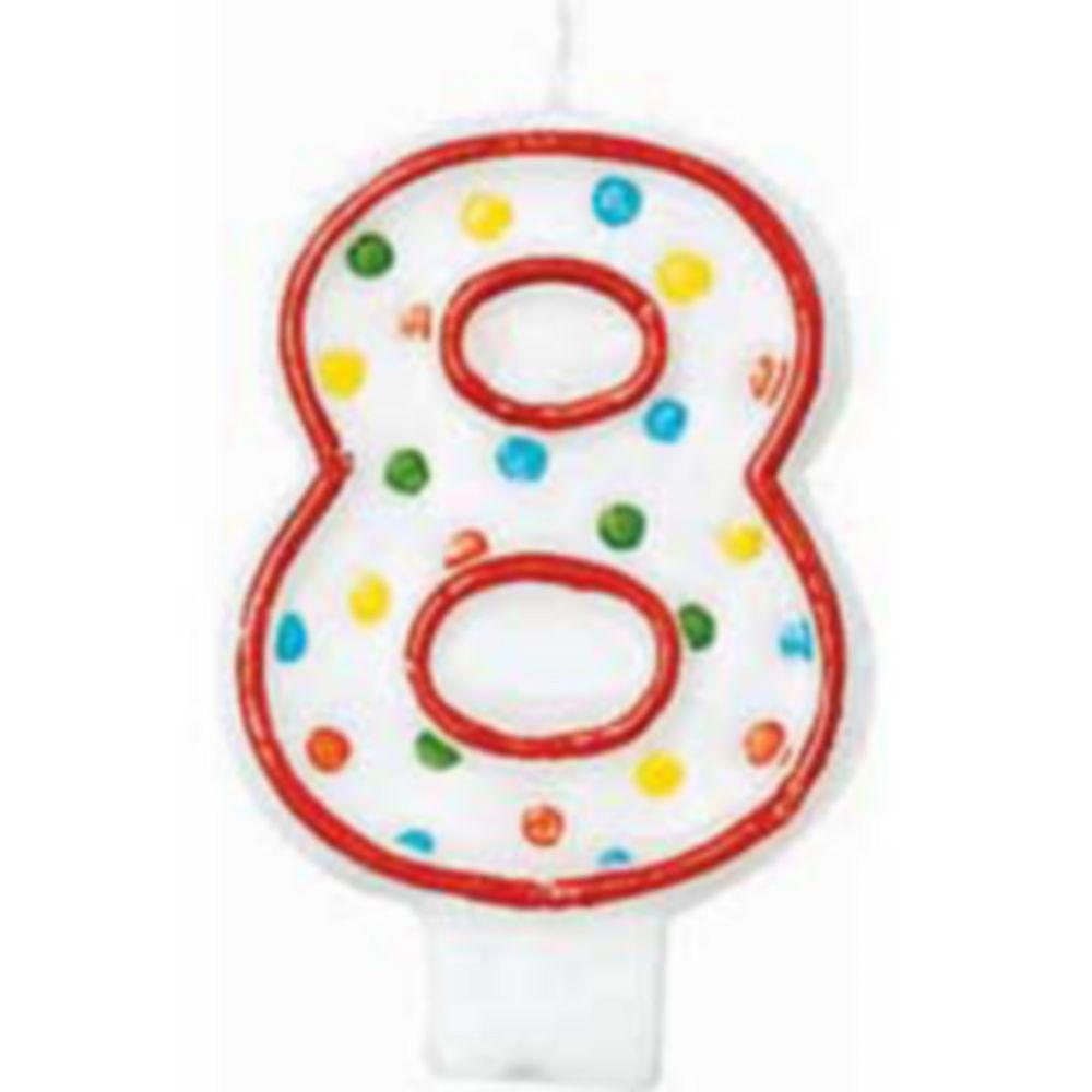 Number 8 Polka Dots Birthday Candle 3in Party Accessories - Party Centre - Party Centre