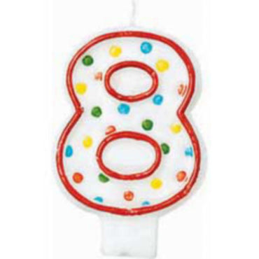 Number 8 Polka Dots Birthday Candle 3in Party Accessories - Party Centre - Party Centre