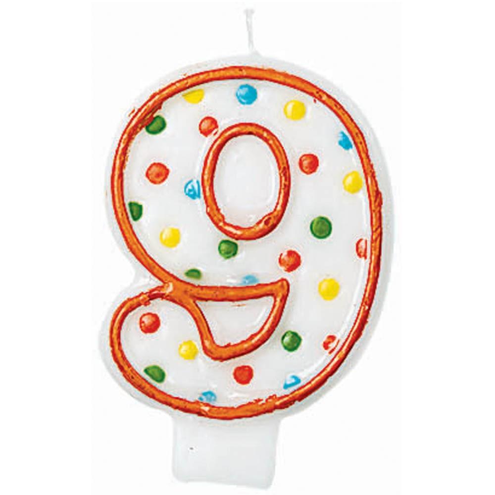 Number 9 Polka Dots Birthday Candle 3in Party Accessories - Party Centre - Party Centre