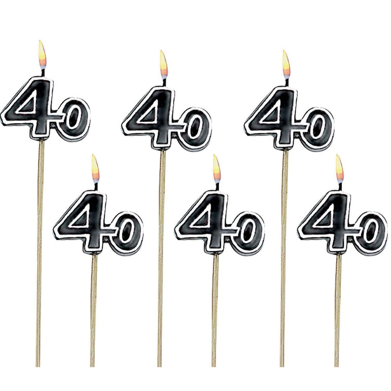 40th Birthday Decorative Pick Candles 6pcs Party Accessories - Party Centre