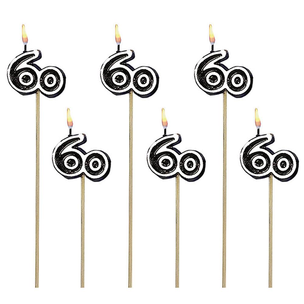 60th Birthday Decorative Pick Candles 6pcs Party Accessories - Party Centre - Party Centre