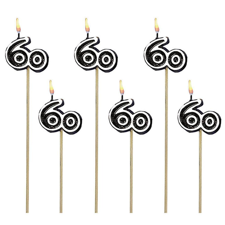60th Birthday Decorative Pick Candles 6pcs Party Accessories - Party Centre