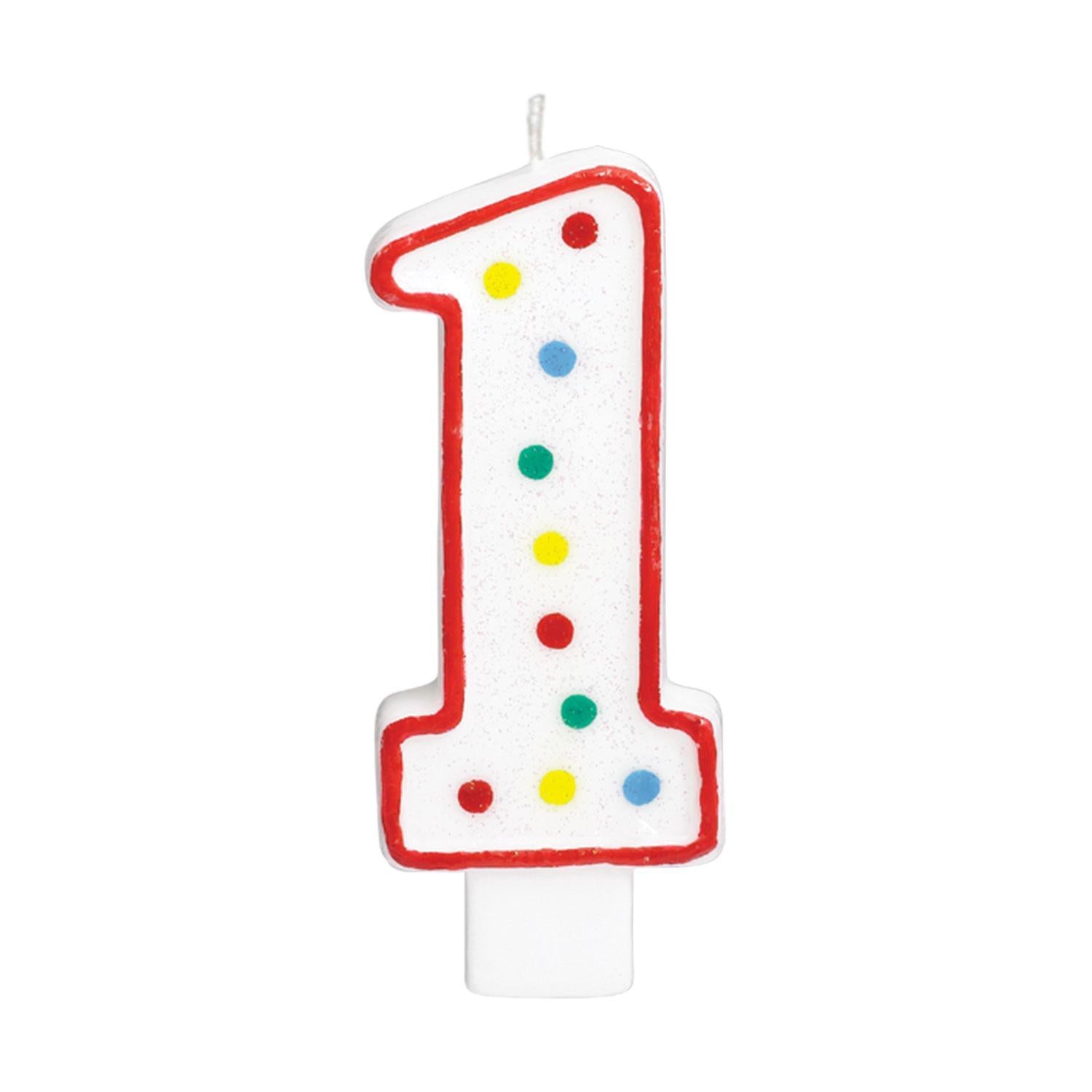 Number 1  Polka Dot Molded Candle 5in Party Accessories - Party Centre - Party Centre