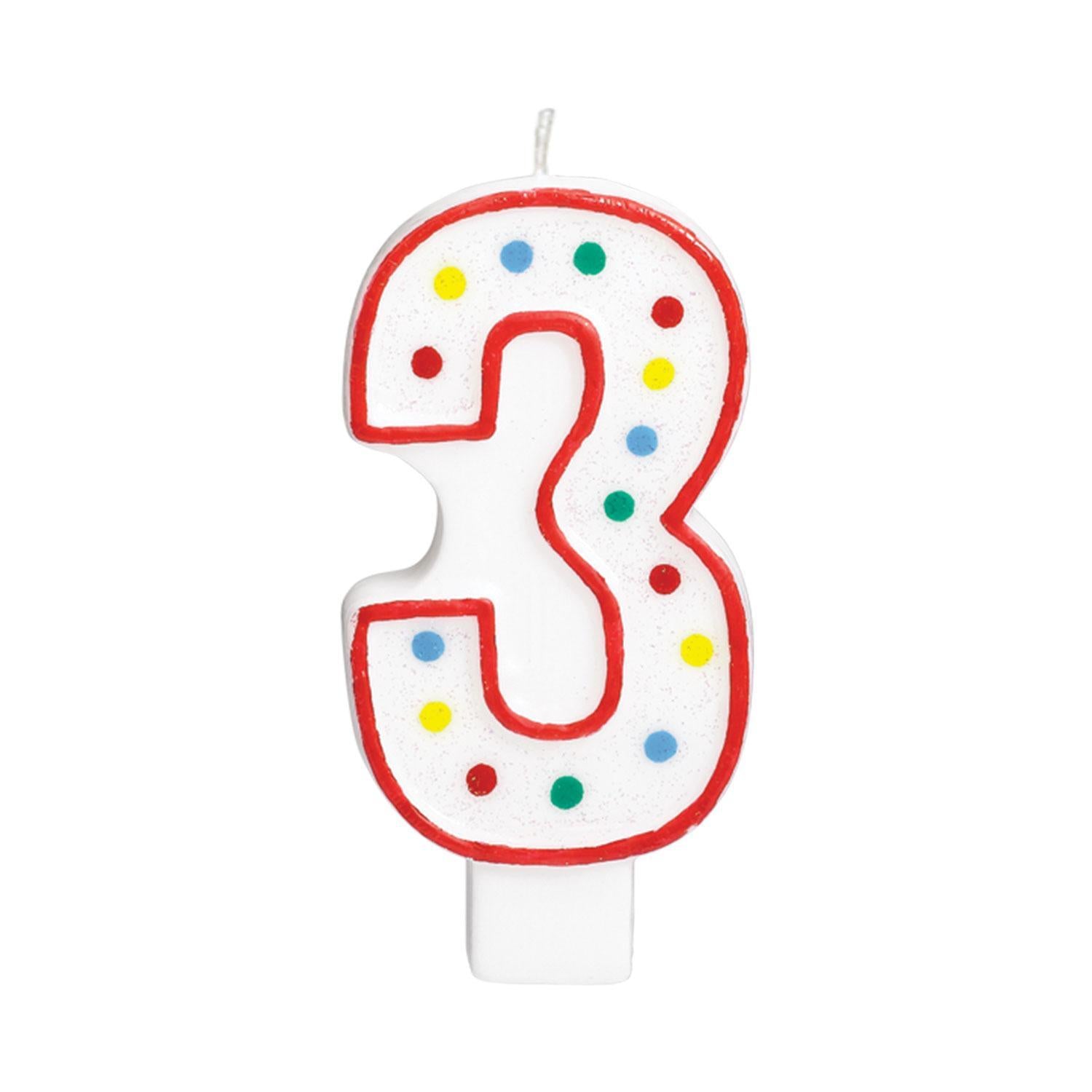 Number 3  Polka Dot Molded Candle 5in Party Accessories - Party Centre - Party Centre