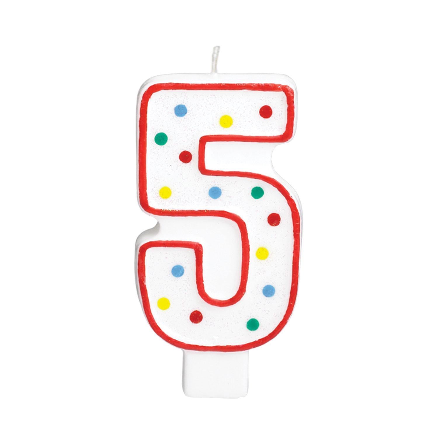 Number 5  Polka Dot Molded Candle 5in Party Accessories - Party Centre - Party Centre