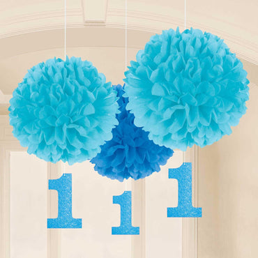 Glitter 1st Birthday Boy Fluffy Dangler 3pcs Decorations - Party Centre - Party Centre
