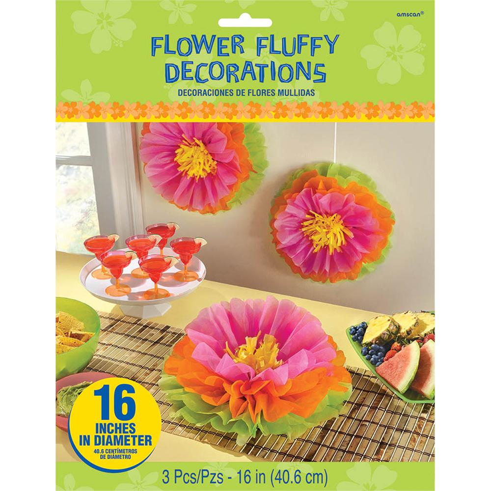 Hibiscus Fluffy Flower Decoration 16in, 3pcs Decorations - Party Centre - Party Centre