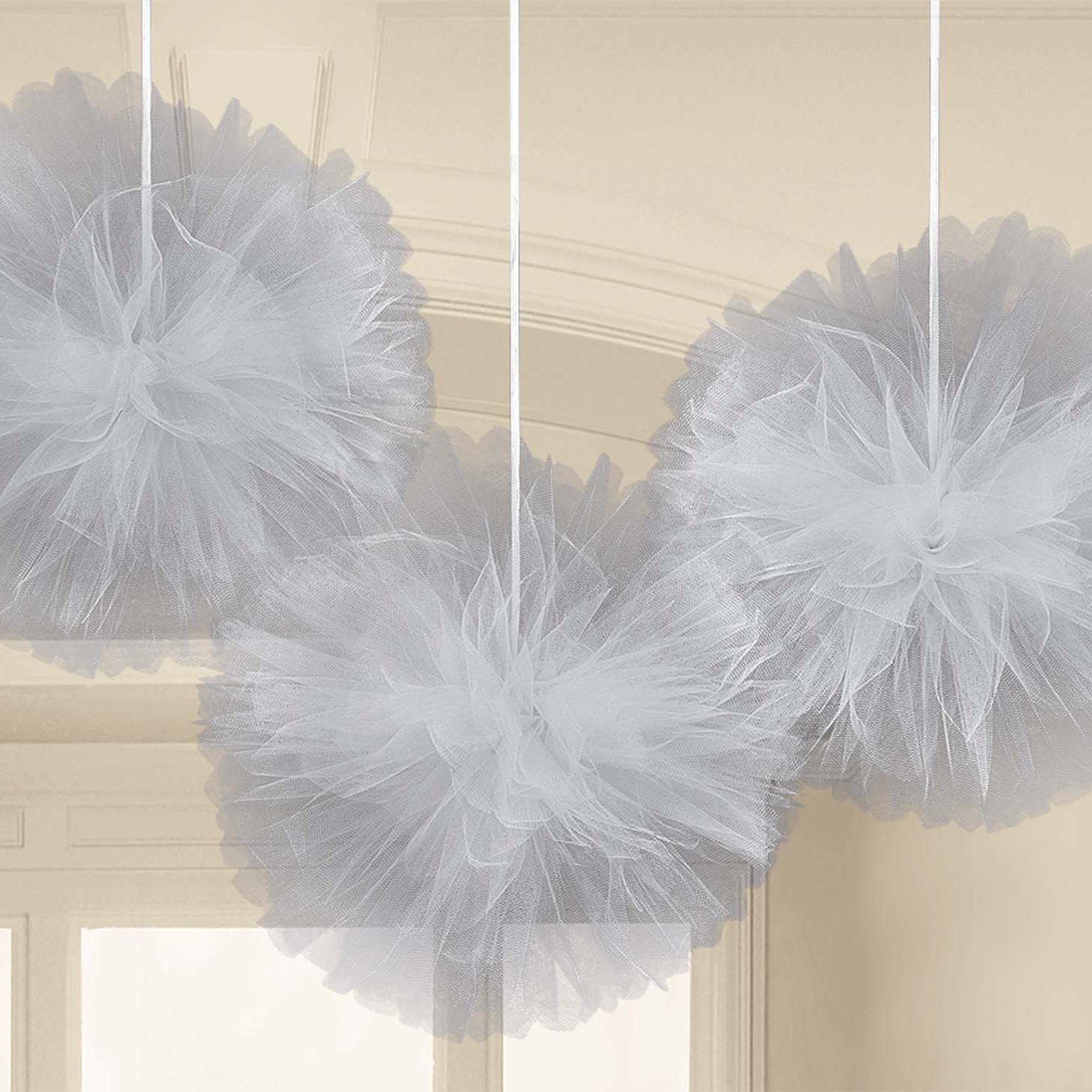 Silver Fluffy Tulle Decoration 3pcs - Party Centre