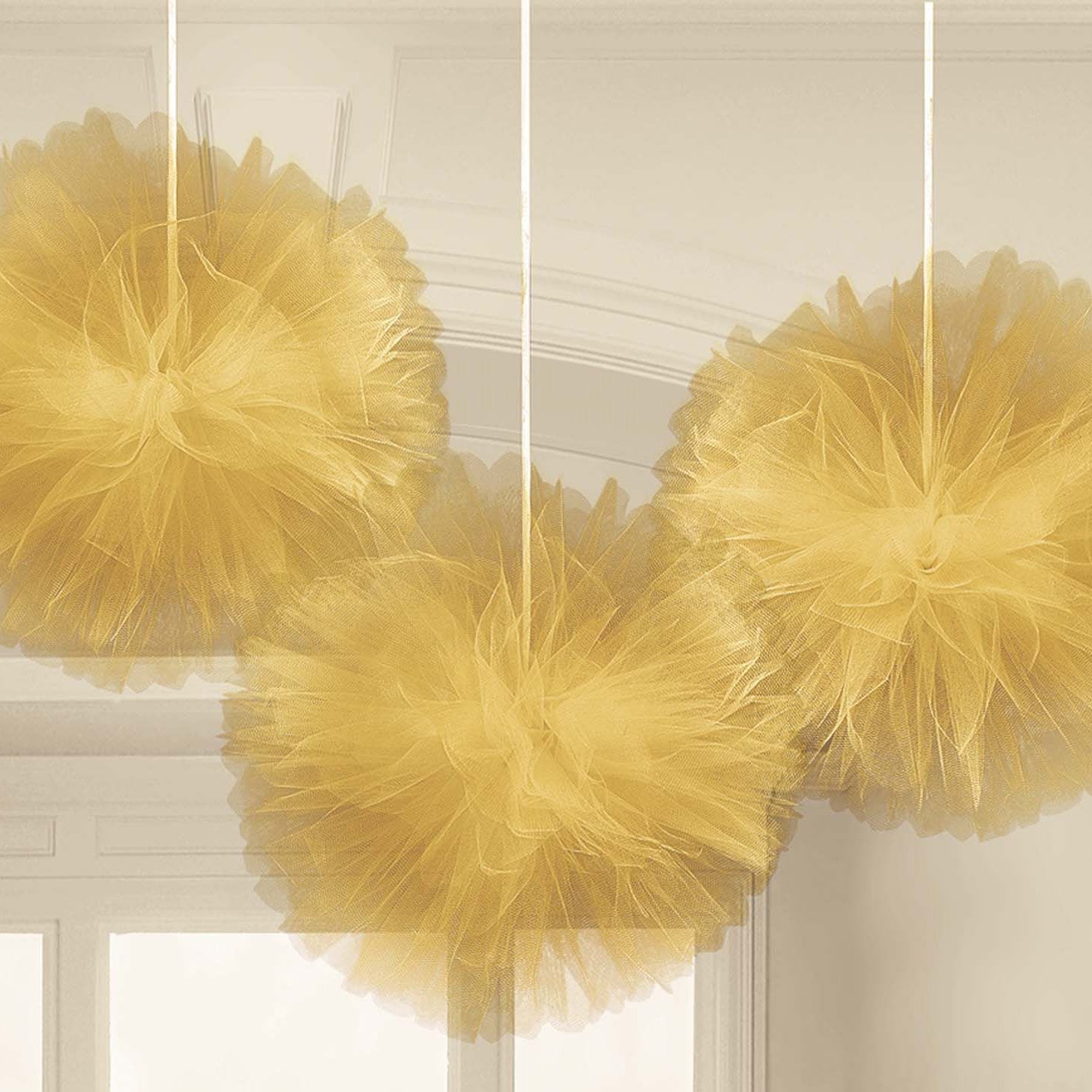 Gold Fluffy Tulle Decoration 3pcs - Party Centre