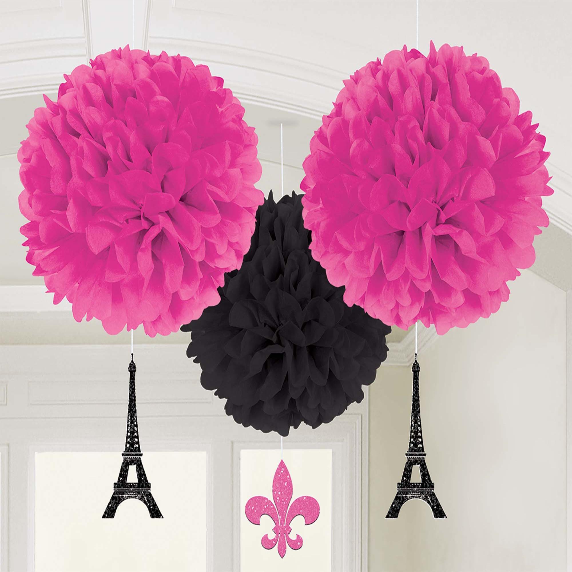 A Day In Paris Fluffy Danglers 3pcs - Party Centre