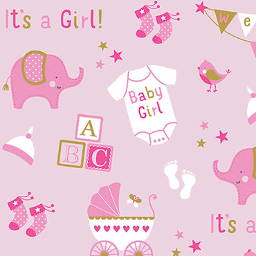 Baby Girl Elephant Jumbo Paper Gift Wrap Party Favors - Party Centre - Party Centre