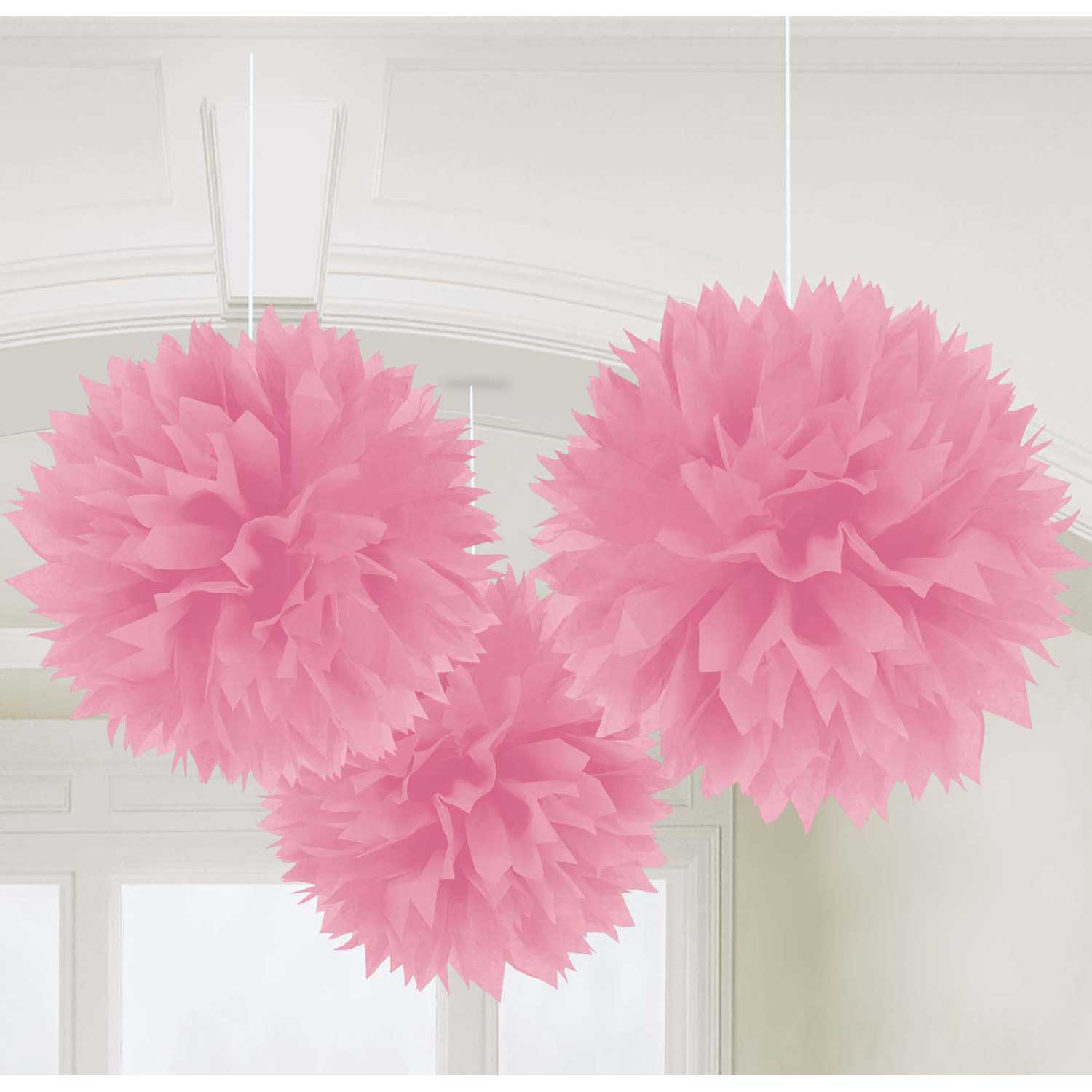 New Pink Fluffy Paper Tissue Decoration 16in Decorations - Party Centre - Party Centre